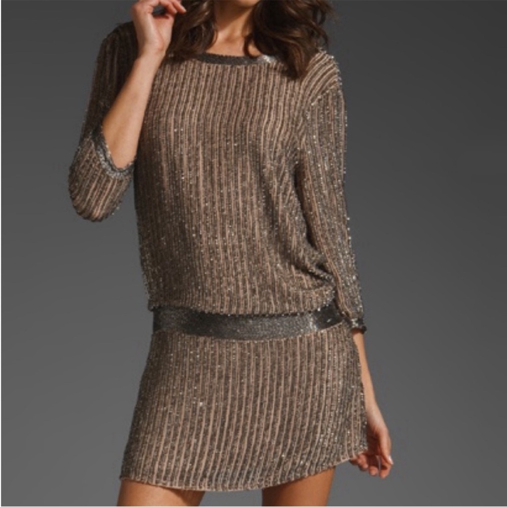BNWT Parker silver/gunmetal gray beaded sequin dress Small